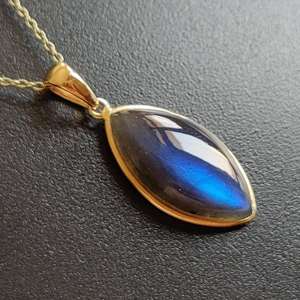 Pendentif en or 14 carats avec labradorite naturelle taille marquise 11x21MM, pendentif en pierre précieuse labradorite, bijoux en or fin pour femmes, vente en gros - Product Image 3