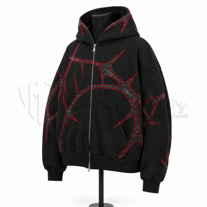 Men's Black Oversized <b>Zip</b> <b>Up</b> <b>Hoodie</b> Rhinestone <b>Graphic</b> Full <b>Zip</b> Hooded Sweatshirt Hip Hop Streetwear - Product Image 3