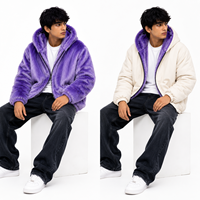 Veste à capuche réversible en fausse fourrure, double face, avec logo brodé personnalisé, style streetwear, pour hommes, mode Y2K, fournisseur en gros