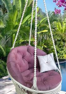 Hanging macramé <b>chair</b>-<b>hammock</b>, with a butterfly pattern on the back, and with a short openwork - Product Image 3