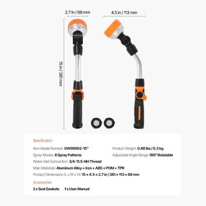 Pulvérisateur de jardin robuste de 15 pouces avec 8 modes de pulvérisation, tête pivotante à 180 degrés, longue lance d'arrosage - Product Image 3