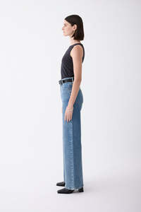 Jeans de Mujer de Cintura Alta y Pierna Ancha, Lavado Claro, Corte Recto, Costuras Resistentes, Transpirables, de Algodón - Product Image 5