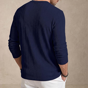 Pull à manches longues en tricot pour homme, couleur unie, pull décontracté d'automne avec poche avant, manches longues, coupe régulière - Product Image 3