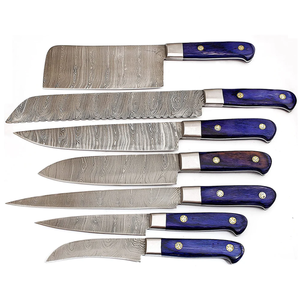 Ensemble de 7 couteaux en acier Damas avec manche en bois, lame polie, bord droit tranchant, couteaux de cuisine ambidextres - Product Image 3