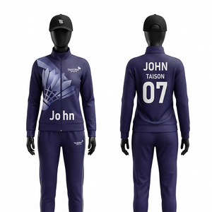 Ensemble d'entraînement de badminton pour femmes en polyester brossé 280 GSM de qualité supérieure, avec panneau graphique violet, logo personnalisé par transfert thermique, OEM ODM - Product Image 1