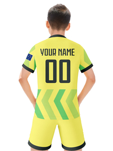 Maillot de football d'Australie à col en V, manches courtes, sublimé, anti-humidité, uniforme pour homme adulte, kit d'équipe jaune et vert rayé - Product Image 4