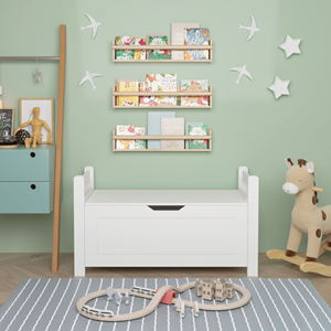 Scatola giocattolo per bambini in legno di gomma bianca grande armadio di stoccaggio con coperchio ribaltabile di sicurezza con cerniera per baule per asilo nido sala giochi per ragazzi - Product Image 4