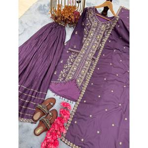 Conjunto de ropa de fiesta de diseñador para mujer, parte superior inferior y Dupatta, elegante y elegante - Product Image 1