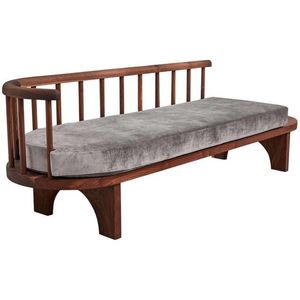 Sofá cama de lujo de madera de teca con patas de panel arqueado y respaldo curvo con diseño de espiga - Product Image 2