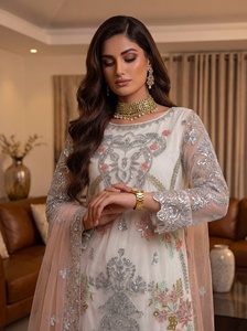 Elegancia Cosida en Cada Detalle, Encanto Color Marfil, Delicado Bordado Plateado, Salwar Kameez de Alta Calidad para Mujer, Lavable y de Secado Rápido - Product Image 2