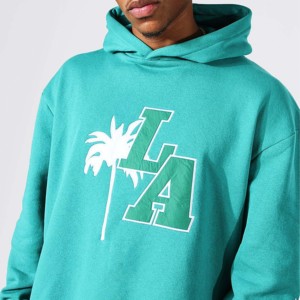 Men's Turquoise Hooded Fleece 400g Sweatshirt <b>Set</b> Solid Color Casual Jogger Pants Full Tracksuit Breathable Winter 100% Cotton - Product Image 3