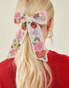 Pinza para el pelo floral bordada a mano con cuentas de semillas para mujer y niña, accesorio para el cabello para bodas y fiestas, pasador con forma de cinta - Product Image 1