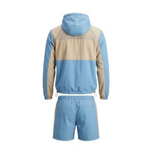 Ensemble de survêtement homme en nylon et polyester léger, veste et short, deux pièces, color block bleu beige, coupe-vent - Product Image 3