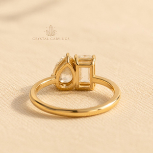 Anillo de compromiso Toi et Moi de moissanita con corte esmeralda y pera, dos piedras, chapado en oro, plata de ley 925, anillo nupcial para mujer - Product Image 3