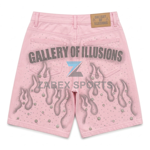 Shorts en jean de luxe pour hommes, décorés de strass, en coton premium, style streetwear décontracté, shorts d'été, fabricant de vêtements OEM ODM - Product Image 2