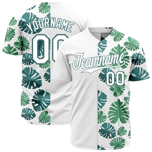 <b>Top</b> Premium Baseball Uniforms Jersey with Premium Quality <b>Mesh</b> Shirts and V Neck Jersey Front Button Short Sleeve White <b>Green</b> - Product Image 1