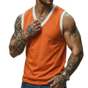 Men's Contrast Ribbed V Neck Muscle Fit Tank Top Stylish Casual Sleeveless Vest Wholesale Customizable Colors Tank Tops For Men - Product Image 4