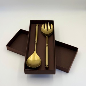 Servidor de Ensaladas con Acabado Dorado, de Acero Inoxidable, con Mango Redondo, para Mesa de Comedor, Juego de Servidores de Ensaladas - Product Image 6