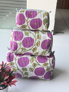 Vintage Hand Quilted Cotton Makeup <b>Bag</b> Eco-Friendly Travel Toiletry Organizer <b>Zipper</b> Case <b>Large</b> Medium Cotton <b>Storage</b> Pouch - Product Image 3