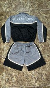 Custom Men's Shorts <b>Set</b> Zip up Reflective Windbreaker Jacket <b>Set</b> <b>Embroidery</b> Logo Nylon Waterproof Gradient Stripe Tracksuit - Product Image 5