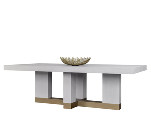 Table de salle à manger moderne en bois de manguier massif de style américain du milieu du siècle, avec base à 4 pieds et cadre inférieur en métal finition dorée - Product Image 3