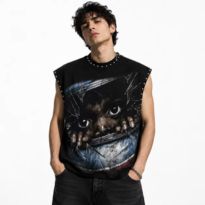 เสื้อกล้ามลายกราฟิกประดับเพชรเทียม ผ้าฝ้าย 100% เนื้อนุ่ม ระบายอากาศได้ดี เสื้อยืดแขนกุด แฟชั่นใหม่ สตรีทแวร์ ยูนิเซ็กส์ รับผลิตแบบ OEM - Product Image 5