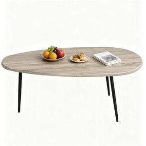 Tavolino da Divano Ovale in Metallo Resistente Grigio Elegante, Tavolo Centrale Multifunzionale Decorativo, Tavolino da Caffè in Vetro dalla Forma Irregolare H - Product Image 2