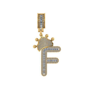 Custom 925 <b>Silver</b> Gold Plated <b>Initial</b> 'F' Crown Trendy Hip Hop Alphabet Letter Lab Grown Diamond Pendant Fine Jewelry Gift - Product Image 1
