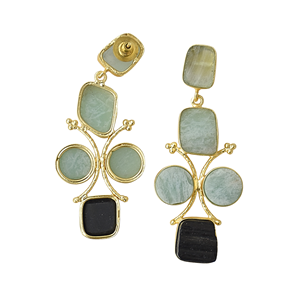 Pendientes Colgantes de Latón Natural Hechos a Mano con Perlas Premium y Piedras Naturales en Bruto, Acabado de Latón Satinado, Pieza de Diseño Moderna y Elegante - Product Image 5