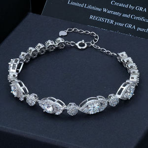 Pulsera de Diamantes con Corte Marquesa en Oro Blanco para Mujer, Chapada en Rodio, Joyería de Lujo con Certificación GIA para Bodas - Product Image 1