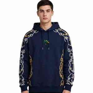NEXTEX Sweat à capuche unisexe motif ancre nautique, bleu marine et or, en molleton de coton doux et chaud - Product Image 1