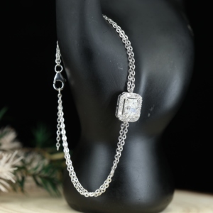 Ailmay - Pulsera de Cadena con Dijes de Plata de Ley 925, Diseño Rectangular de Lujo con Moissanita de 1 Quilate, para Mujer, Boda, Compromiso - Product Image 5