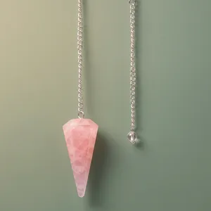 Péndulo de Cuarzo Rosa Natural Tallado, Equilibrio de Chakras, Amor, Cadena de Plata, Reiki, Feng Shui, Regalo de Año Nuevo, Venta al por Mayor - Product Image 4