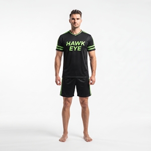 Conjunto de Camiseta de Fútbol Hawkeye para Hombre, Azul Marino y Rosa a Rayas, Cuello Redondo, Manga Corta, Poliéster, Ropa Deportiva de Equipo - Product Image 1