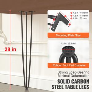 Set di 4 gambe a forcina da 71 cm per tavolo da scrivania in stile rustico, capacità di carico 408 kg, 3 aste, per sedie da scrivania, panche, tavoli da pranzo e tavolini d'appoggio - Product Image 2