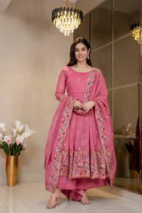 Ensemble Anarkali en coton rose avec dupatta, tenue traditionnelle indienne et pakistanaise pour femmes, longueur cheville, vêtement de mariage, coupe ample et extensible - Product Image 3