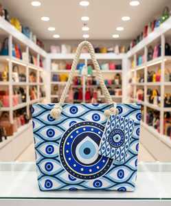Designer Canvas Fabric Owl Evil Eye Tote <b>Bag</b> <b>Reusable</b> Shopping Carry <b>Bag</b> Custom Printed Wholesale Export Supply - Product Image 3