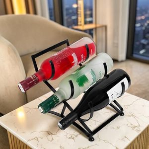 Porte-vin en métal moderne, présentoir pour 3 bouteilles, design minimaliste, mobilier de maison, acier noir - Product Image 2