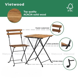 Conjunto de bistró de madera de acacia de estilo francés moderno, mesas resistentes a la intemperie, componentes de plástico para patio al aire libre, jardín, sala de estar, uso en Hotel - Product Image 3