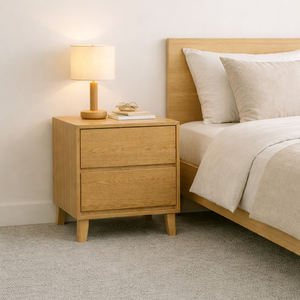 Fabricante Mayorista de Vietnam, OEM/ODM, Mesa de Noche de Madera de Caucho con 2 Cajones para Dormitorio, Mesa Auxiliar de Madera, Directo de Fábrica - Product Image 1