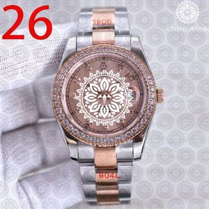 Montre de luxe pour femme Charm Jewellis en acier inoxydable, boîtier rond, cadran de 30 mm, lunette en or rose, accent diamant, affichage analogique de la date - Product Image 1