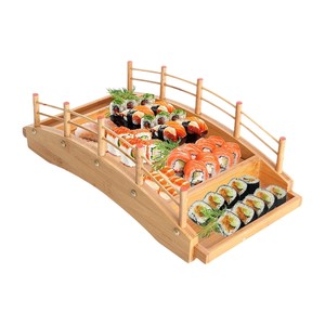 Plateau de service en bois japonais pour sushis, plateau en bambou naturel pour sushis, pour la décoration de table de restaurant, vente en gros - Product Image 1