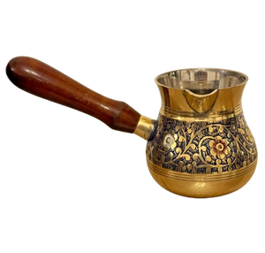 Magnifique cafetière turque, grecque et arabe en cuivre et laiton gravé, pour cuisinière, avec poignée en bois (Cezve, Ibrik, Briki) - Product Image 5