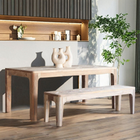 Table à manger en teck massif durable de style minimaliste moderne avec banc pour usage extérieur, longueur 180 cm, finition naturelle, durable