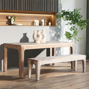 Minimalist Wood Dining <b>Table</b> with <b>Bench</b> <b>Set</b> for Outdoor Use 180 Cm Length Natural Finish - Product Image 4