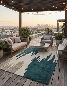 พรมขนสัตว์แบบทัฟท์มือคุณภาพพรีเมียม ลายแบบนามธรรม สีเบจโทนกลาง สำหรับตกแต่งบ้านสไตล์โมเดิร์น ด้านหลังเป็นยางลาเท็กซ์นุ่ม เหมาะสำหรับห้องนั่งเล่น บาร์ หรือห้องสวดมนต์ - Product Image 1