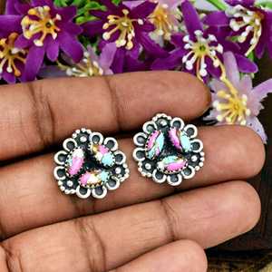 Pendientes de Plata de Ley 925 con Turquesa Natural y Detalles de Algodón de Azúcar, Joyería Artesanal Estilo Vaquera para Mujer - Product Image 3