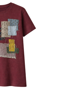 Customized Vintage <b>Patchwork</b> Applique T Shirt Women Cotton Crew Neck Short Sleeve Casual Streetwear Graphic <b>Top</b> Custom Logo OEM - Product Image 2