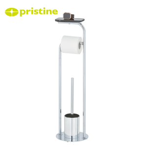 Modern Steel Floor <b>Standing</b> Toilet Paper Holder with Plunger and <b>Shelf</b> for Bathroom - Product Image 5