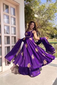 NILESH TAILOR FASHION Floor-Length V-Neck Full Sleeve Woven for Satin Heavy Fabric Floral Pattern <b>Elastic</b> Work <b>Dress</b> - Product Image 6